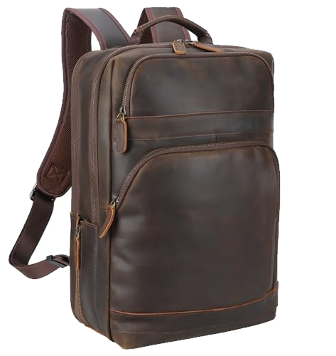 Masa Kawa Brown Leather Laptop Backpack for Men Fits 16” 15.6” Computer