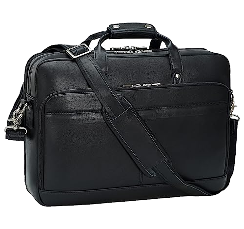 Masa Kawa Leather Briefcase for Men 17 Inch Laptop Crossbody Shoulder Messenger Office Bag Black Attache Case Handbag for Business Travel Work Lawyer Large